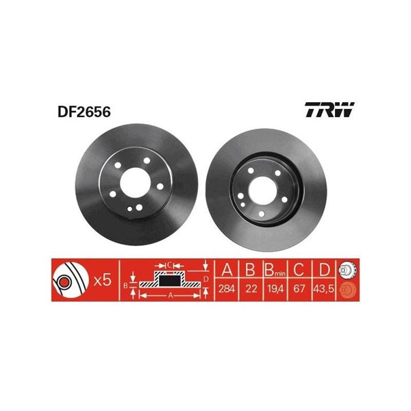 Bromsskiva Ventilerad, Framaxel Trw DF2656 TRW