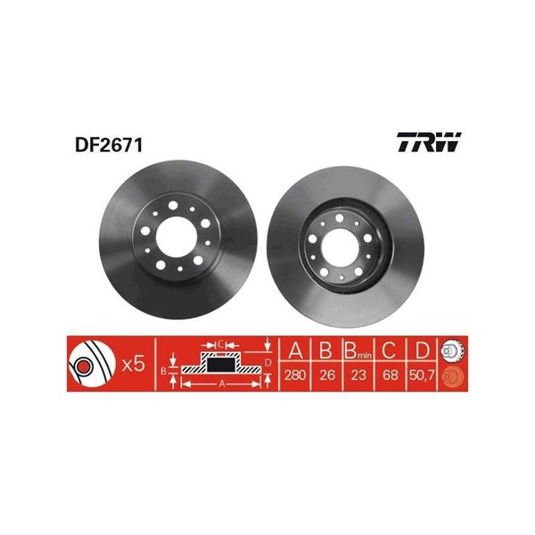Bromsskiva Ventilerad, Framaxel Trw DF2671 TRW