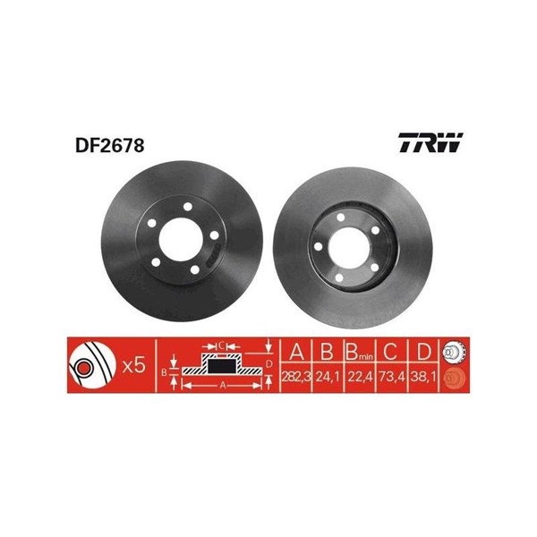 Bromsskiva Ventilerad, Framaxel Trw DF2678 TRW