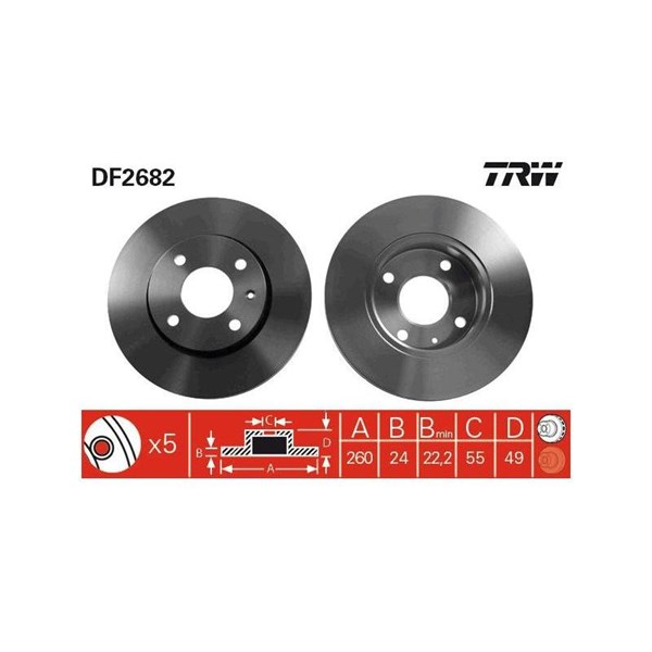 Bromsskiva Ventilerad, Framaxel Trw DF2682 TRW