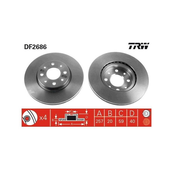 Bromsskiva Ventilerad, Framaxel Trw DF2686 TRW