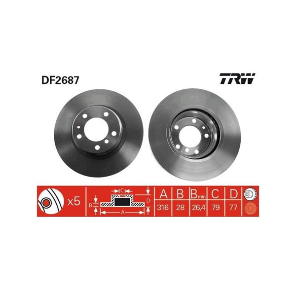 Bromsskiva Ventilerad, Framaxel Trw DF2687 TRW