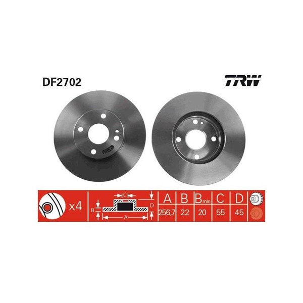 Bromsskiva Ventilerad, Framaxel Trw DF2702 TRW