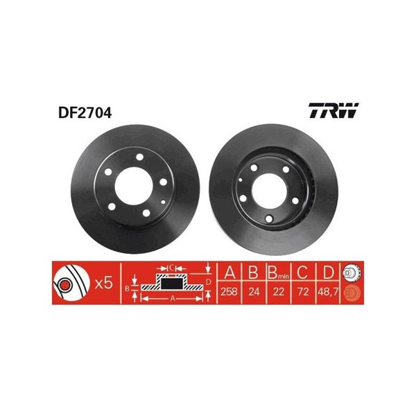 Bromsskiva Ventilerad, Framaxel Trw DF2704 TRW