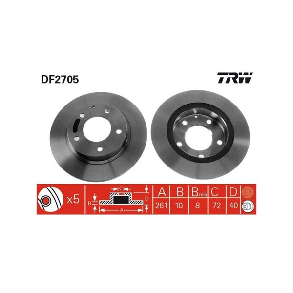 Bromsskiva Solid, Bakaxel Trw DF2705 TRW