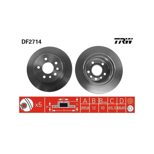 Bromsskiva Solid, Bakaxel Trw DF2714 TRW