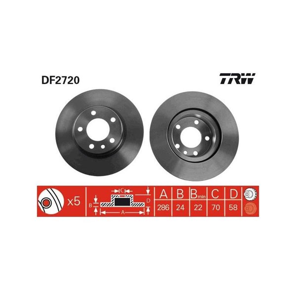 Bromsskiva Ventilerad, Framaxel Trw DF2720 TRW