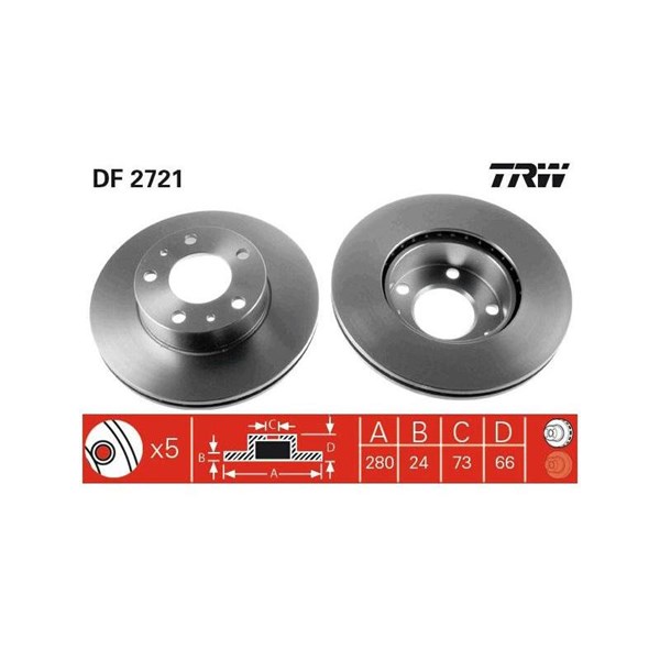 Bromsskiva Ventilerad, Framaxel, Bakaxel Trw DF2721 TRW