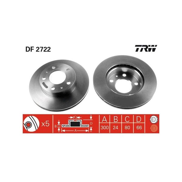 Bromsskiva Ventilerad, Framaxel Trw DF2722 TRW