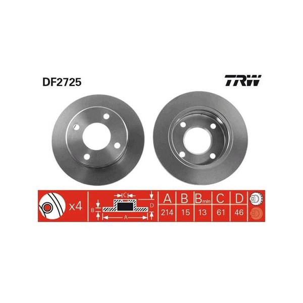 Bromsskiva Ventilerad, Framaxel Trw DF2725 TRW