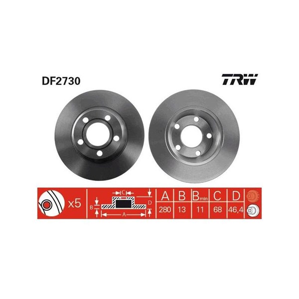 Bromsskiva Solid, Framaxel Trw DF2730 TRW