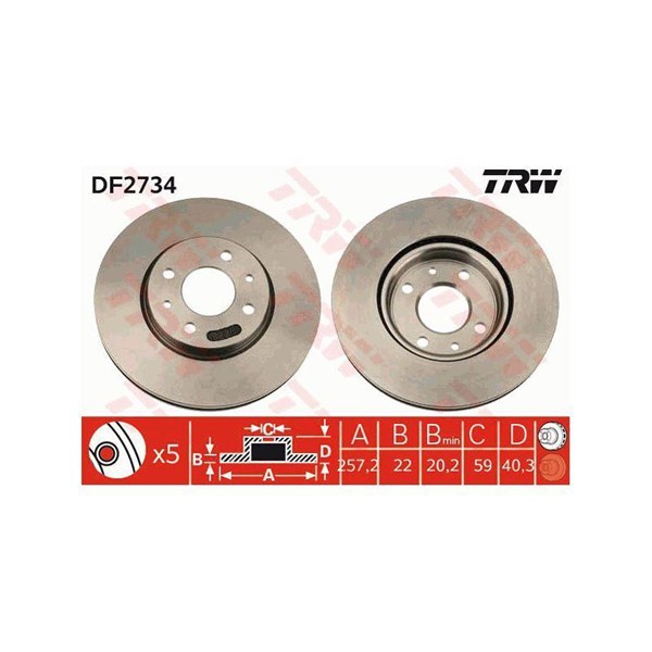 Bromsskiva Ventilerad, Framaxel Trw DF2734 TRW