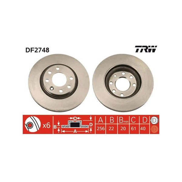 Bromsskiva Ventilerad, Framaxel Trw DF2748 TRW