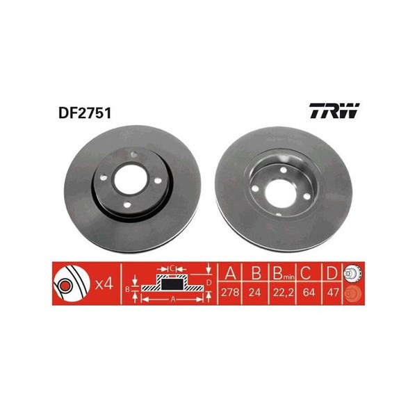 Bromsskiva Ventilerad, Framaxel Trw DF2751 TRW