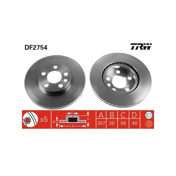 Bromsskiva Ventilerad, Framaxel Trw DF2754 TRW Bromsskiva Ventilerad, Framaxel Trw DF2754 TRW