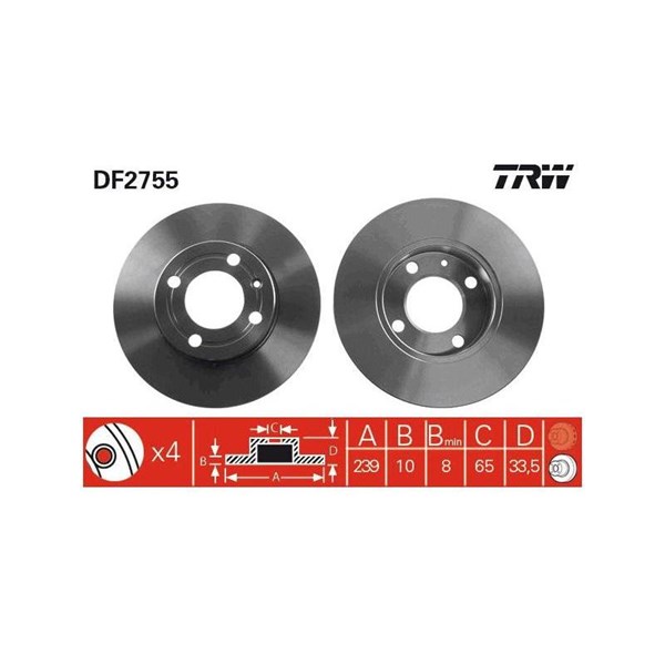Bromsskiva Solid, Framaxel Trw DF2755 TRW