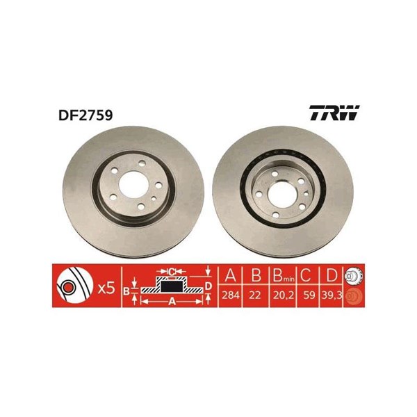 Bromsskiva Ventilerad, Framaxel Trw DF2759 TRW Bromsskiva Ventilerad, Framaxel Trw DF2759 TRW
