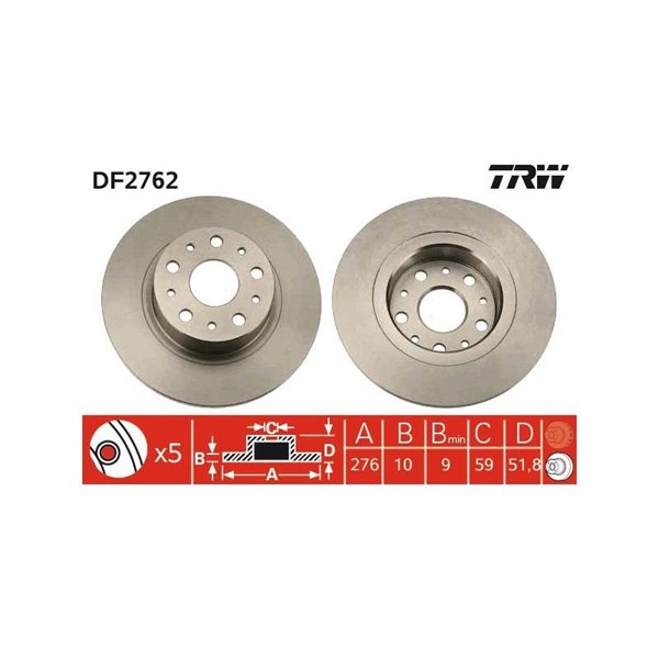 Bromsskiva Solid, Bakaxel Trw DF2762 TRW