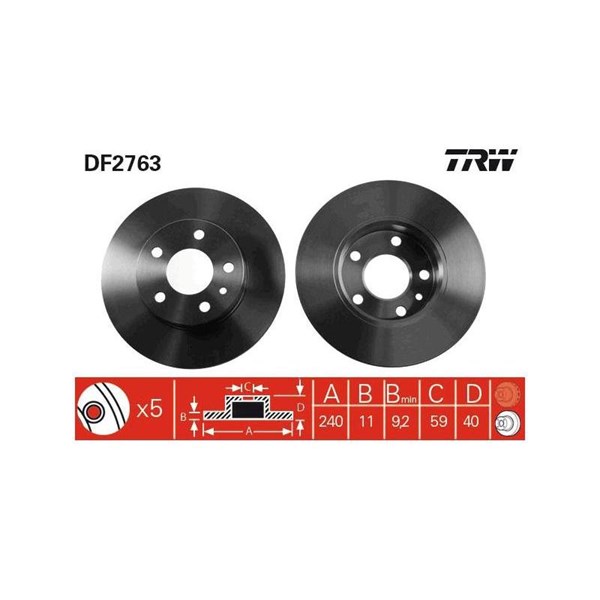 Bromsskiva Solid, Bakaxel Trw DF2763 TRW