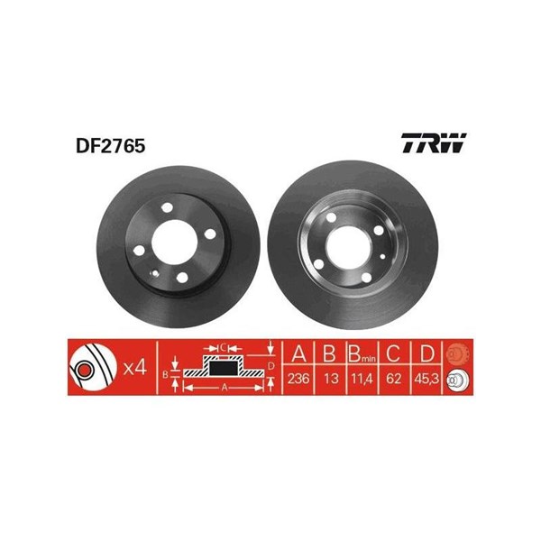 Bromsskiva Solid, Framaxel Trw DF2765 TRW
