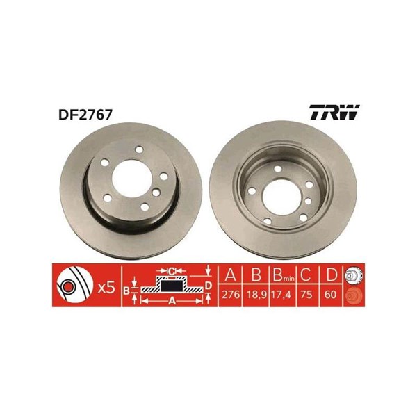 Bromsskiva Ventilerad, Bakaxel Trw DF2767 TRW