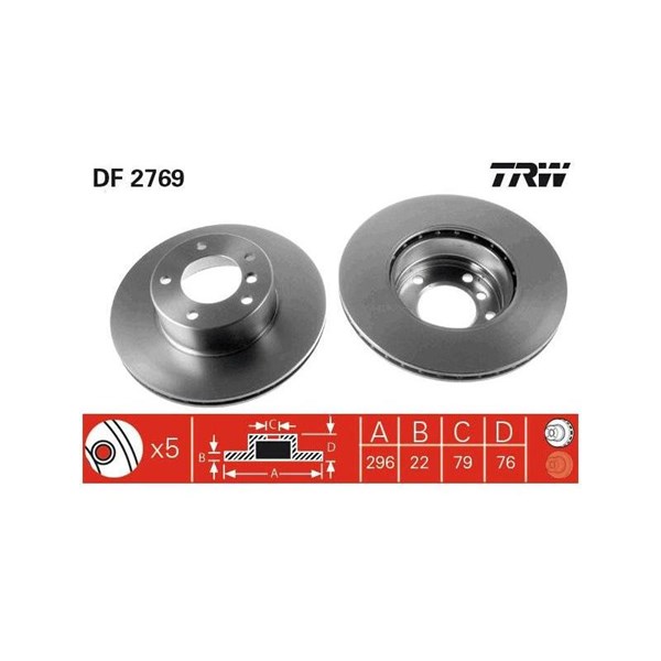 Bromsskiva Ventilerad, Framaxel Trw DF2769 TRW
