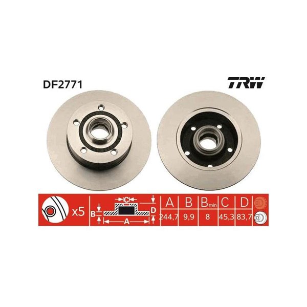 Bromsskiva Solid, Bakaxel Trw DF2771 TRW Bromsskiva Solid, Bakaxel Trw DF2771 TRW
