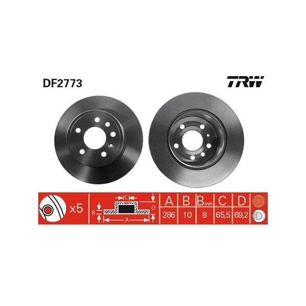 Bromsskiva Solid, Bakaxel Trw DF2773 TRW
