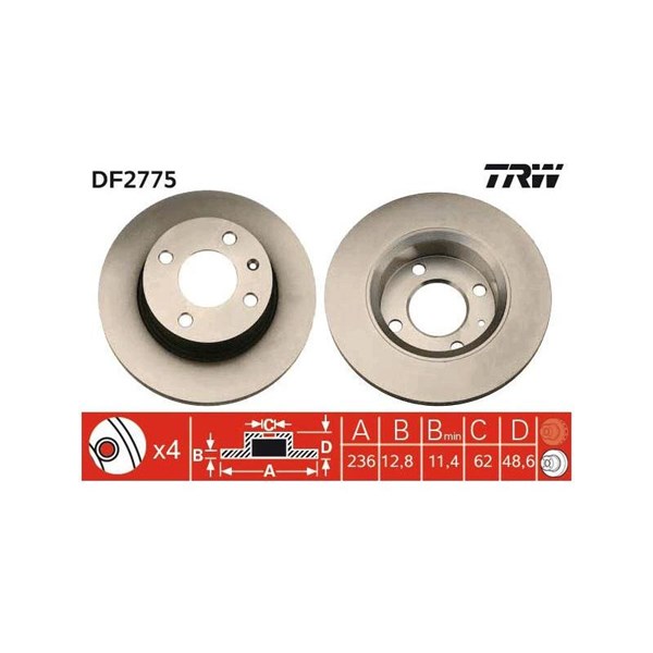 Bromsskiva Solid, Framaxel Trw DF2775 TRW Bromsskiva Solid, Framaxel Trw DF2775 TRW