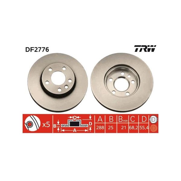 Bromsskiva Ventilerad, Framaxel Trw DF2776 TRW