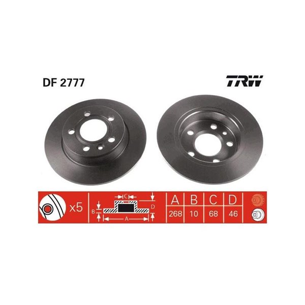 Bromsskiva Solid, Bakaxel Trw DF2777 TRW