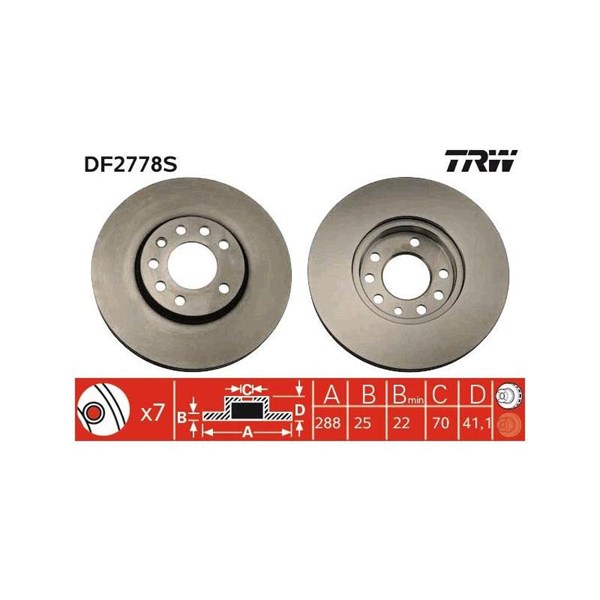 Bromsskiva Ventilerad, Framaxel, Bakaxel Trw DF2778S TRW
