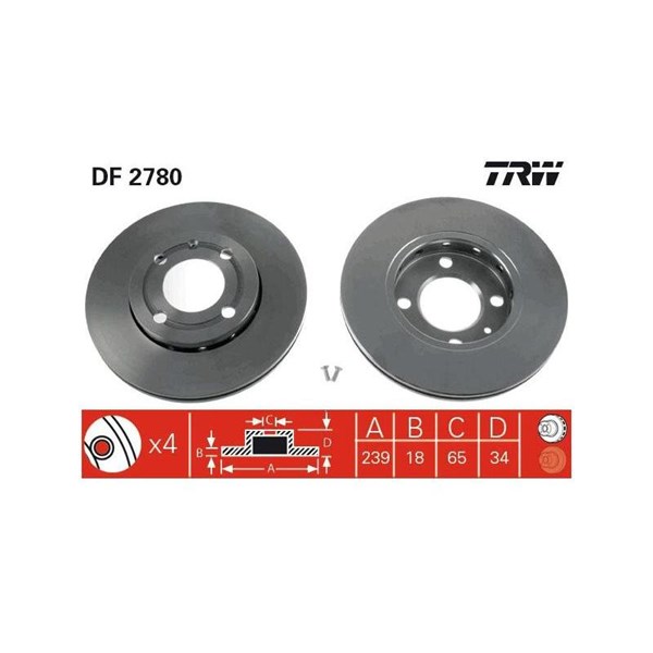 Bromsskiva Ventilerad, Framaxel Trw DF2780 TRW