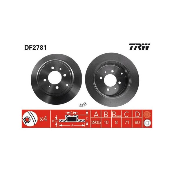 Bromsskiva Solid, Bakaxel Trw DF2781 TRW Bromsskiva Solid, Bakaxel Trw DF2781 TRW