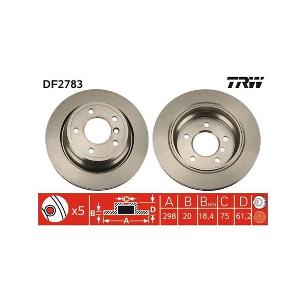 Bromsskiva Ventilerad, Bakaxel Trw DF2783 TRW