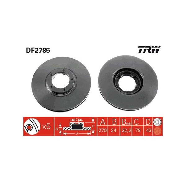 Bromsskiva Ventilerad, Framaxel Trw DF2785 TRW