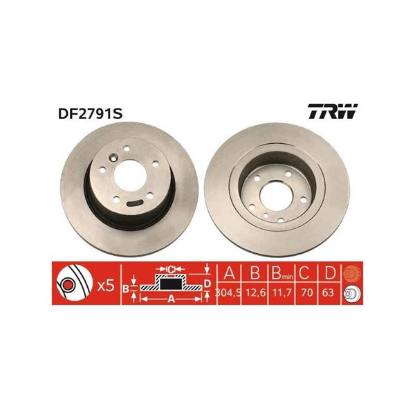 Bromsskiva Solid, Bakaxel Trw DF2791S TRW