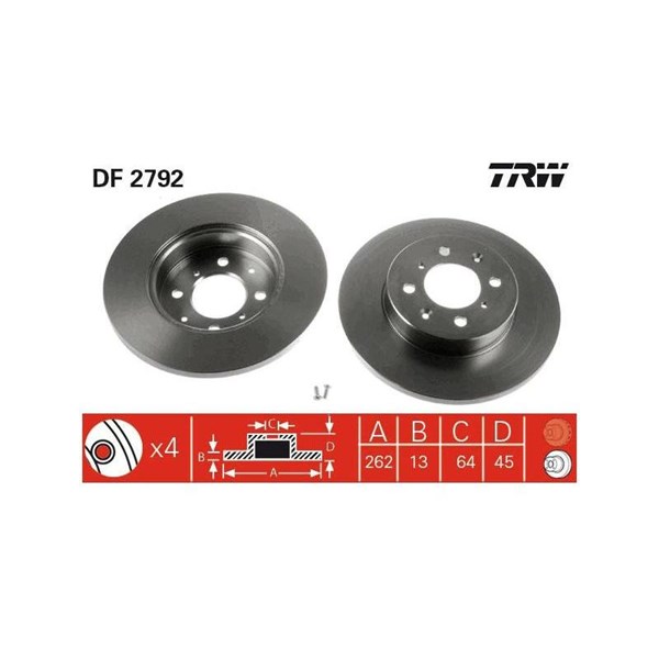 Bromsskiva Solid, Framaxel, Bakaxel Trw DF2792 TRW