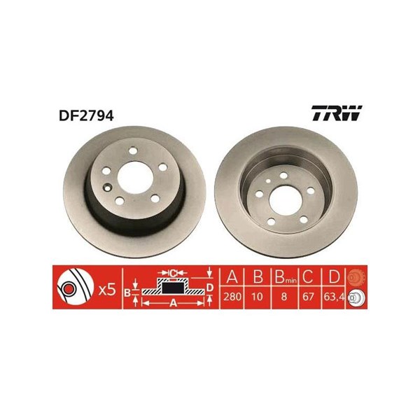 Bromsskiva Solid, Bakaxel Trw DF2794 TRW