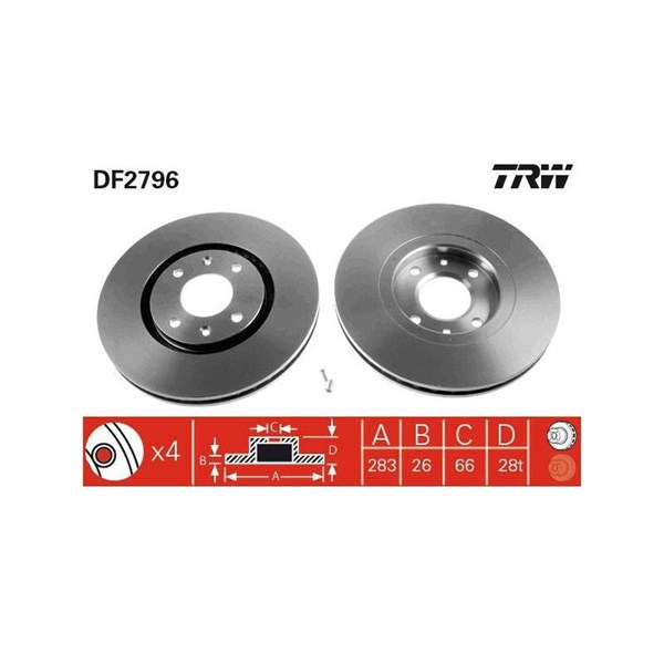 Bromsskiva Ventilerad, Framaxel Trw DF2796 TRW