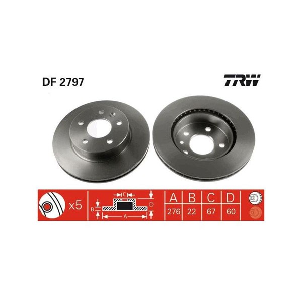 Bromsskiva Ventilerad, Framaxel Trw DF2797 TRW