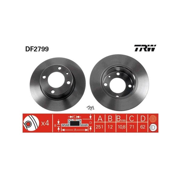 Bromsskiva Solid, Bakaxel Trw DF2799 TRW