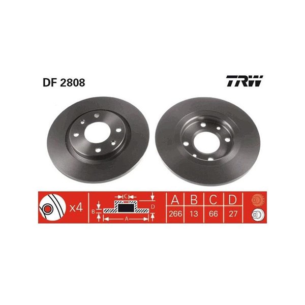 Bromsskiva Solid, Framaxel Trw DF2808 TRW