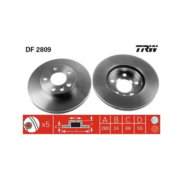 Bromsskiva Ventilerad, Framaxel Trw DF2809 TRW