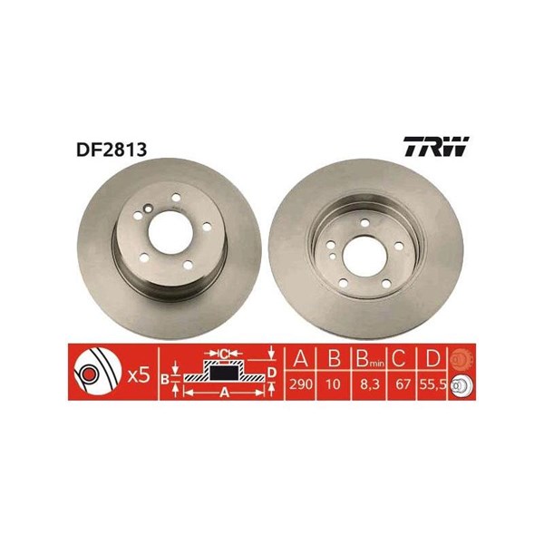 Bromsskiva Solid, Bakaxel Trw DF2813 TRW
