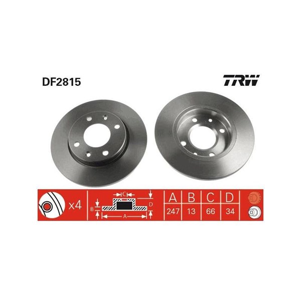 Bromsskiva Solid, Framaxel Trw DF2815 TRW