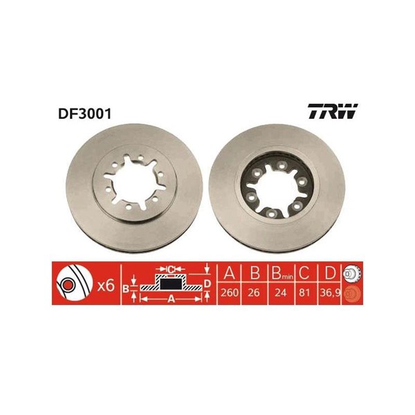 Bromsskiva Ventilerad, Framaxel Trw DF3001 TRW