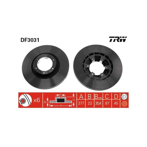 Bromsskiva Ventilerad, Framaxel Trw DF3031 TRW