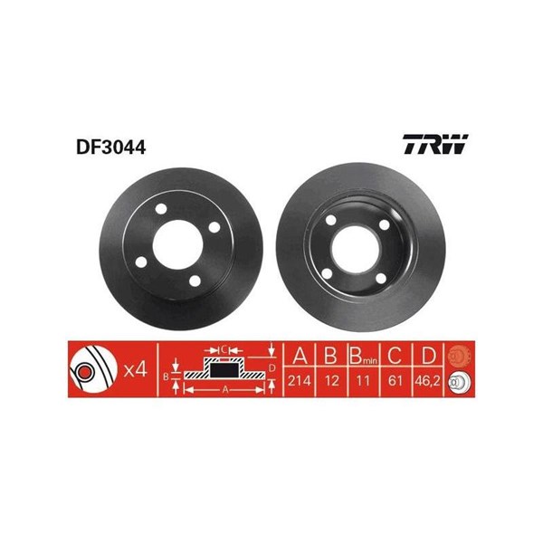 Bromsskiva Solid, Framaxel Trw DF3044 TRW Bromsskiva Solid, Framaxel Trw DF3044 TRW