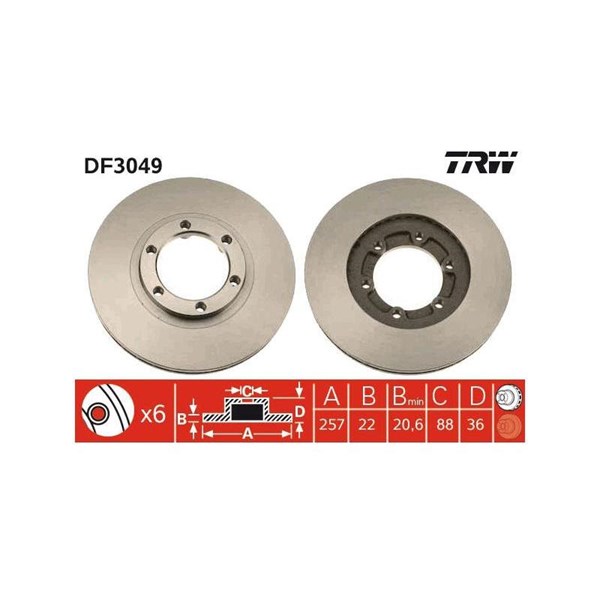 Bromsskiva Ventilerad, Framaxel Trw DF3049 TRW